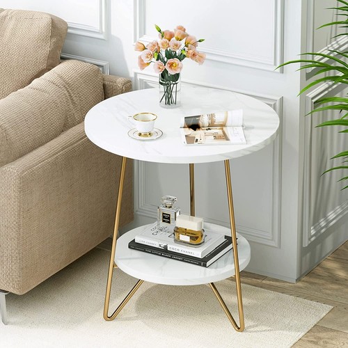 White small side table round - table,