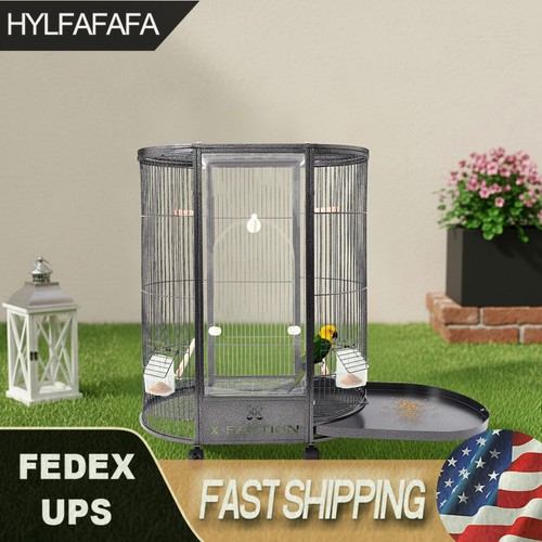 Black large oval bird cage - black,