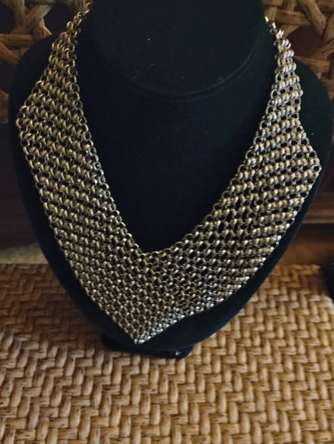 Silver tone chainmail bib - silver,