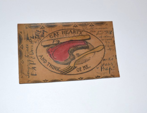 1908 leather greeting postcard - leather,
