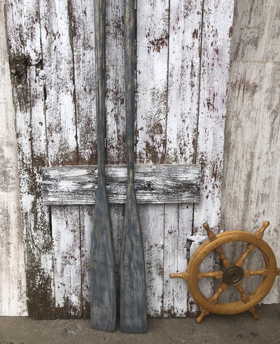 Vintage blue gray wood boat - vintage,
