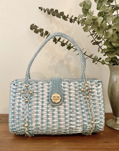 1950s blue woven vinyl - blue,