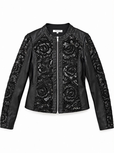 Women black leather floral - black,