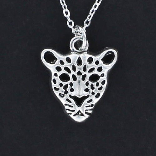 Pewter leopard face necklace - face,