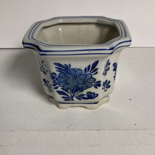 Blue white floral octagonal - blue, &
