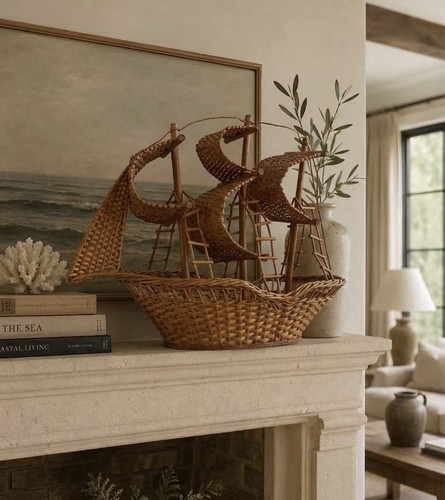 Vtg wicker rattan ship boat - wicker,