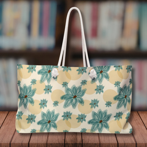 Teal retro floral weekender - floral,
