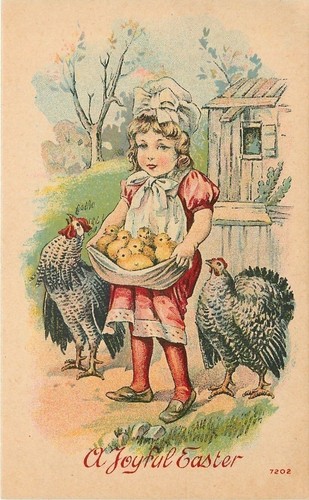 Easter hen watches girl - easter~hen,