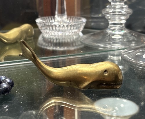Vintage solid brass whale - brass,