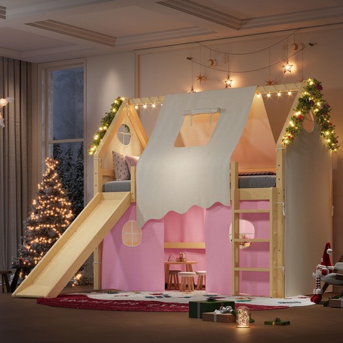 Twin loft bed with slide - slide,, tent