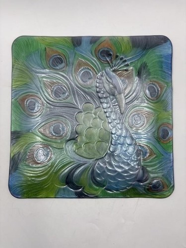 Arts square peacock platter - ls,