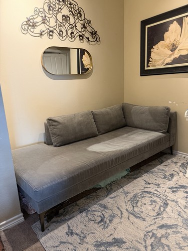 Gray upholstered chaise lounge - chaise,