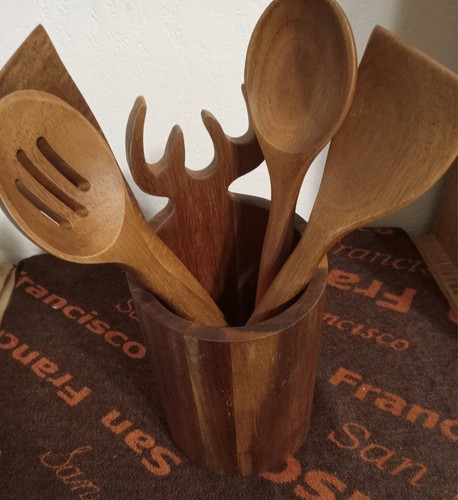 Acacia wood utensil set - acacia,