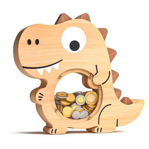 Wooden dinosaur piggy bank - wooden, for