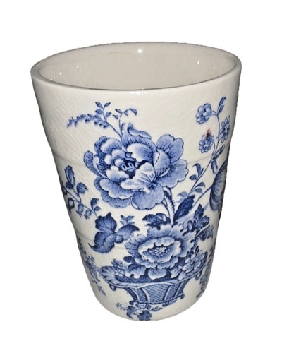 Blue white floral cup vase - white,