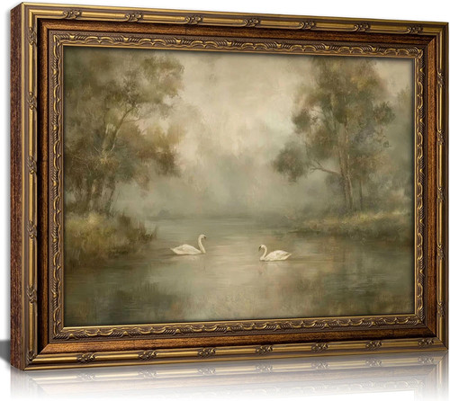 Vintage gold framed - vintage, lake