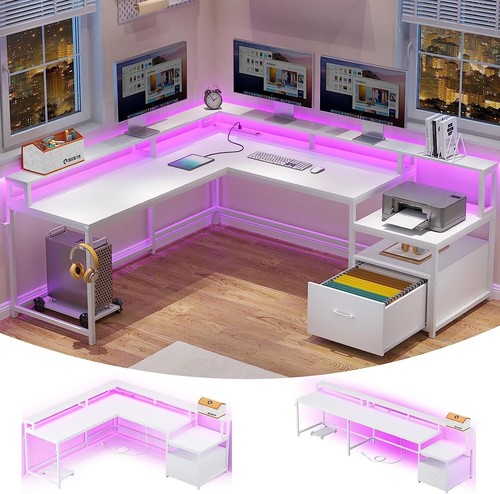 White shaped gaming desk - white,