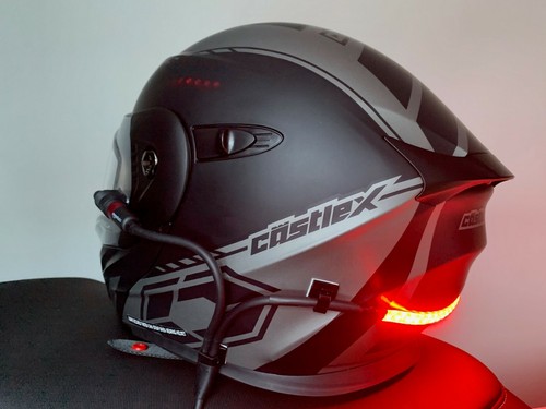 Red led snowmobile - snowmobile, helmet