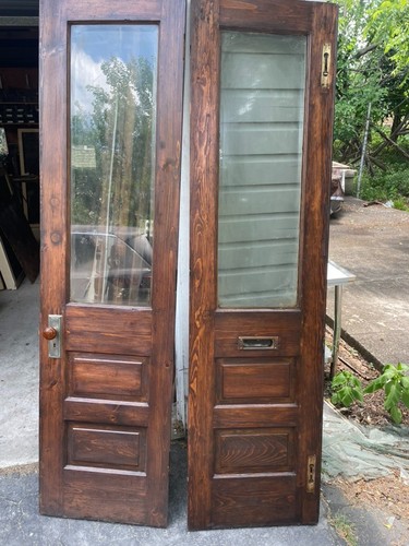 Pair antique stained - of, glass