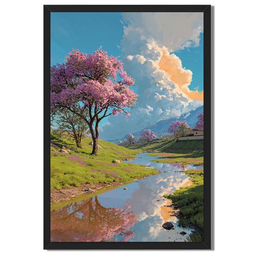 Spring blossom river framed - blossom,