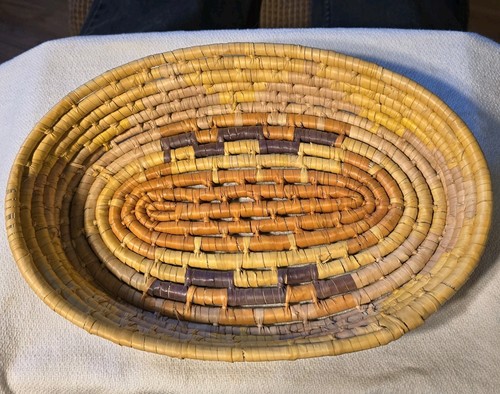 Vintage handwoven oval coiled - handwoven,