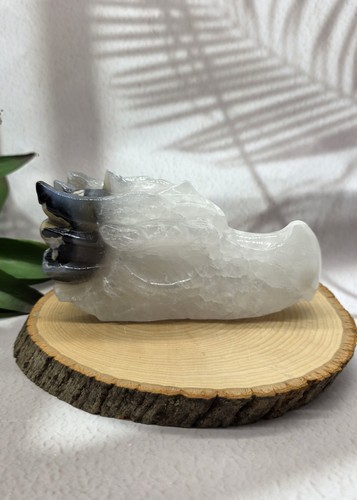 Clear quartz dragon - quartz, skull