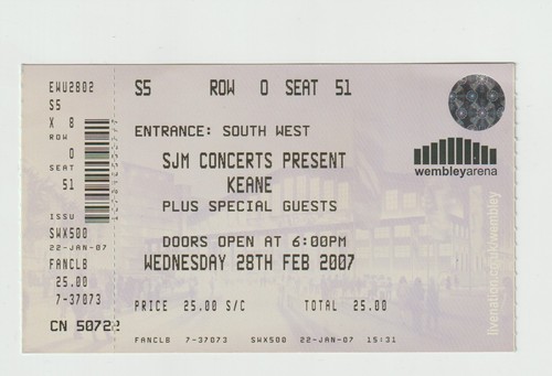 Keane used concert ticket - concert,