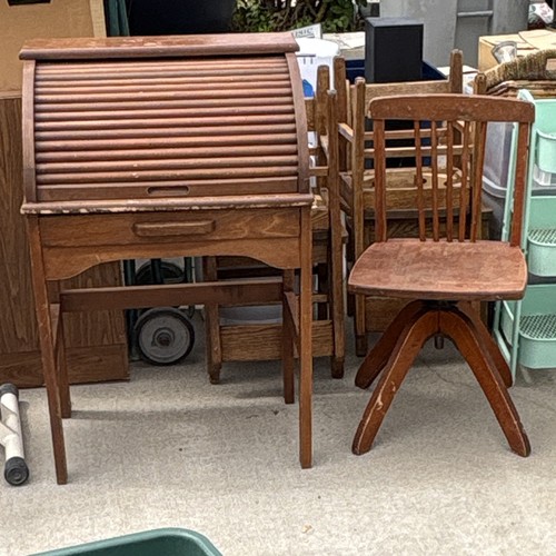 Wood roll top desk matching - desk,