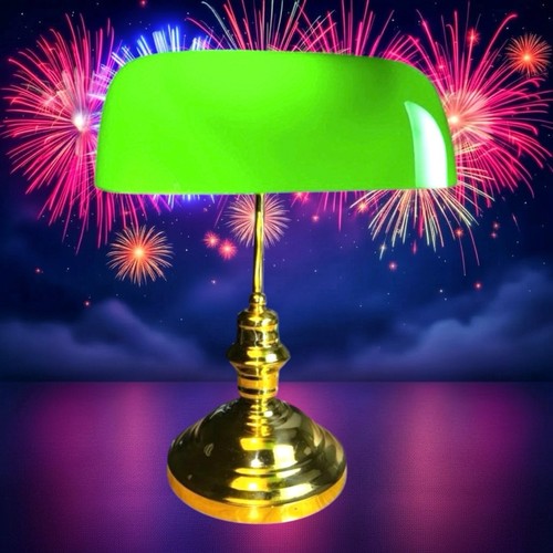 Green glass bankers desk lamp - green,