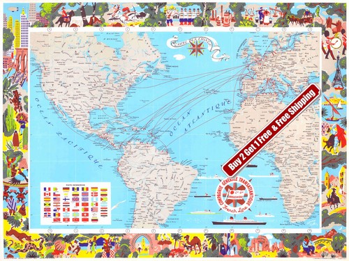 1959s vintage world map poster - 1959s,