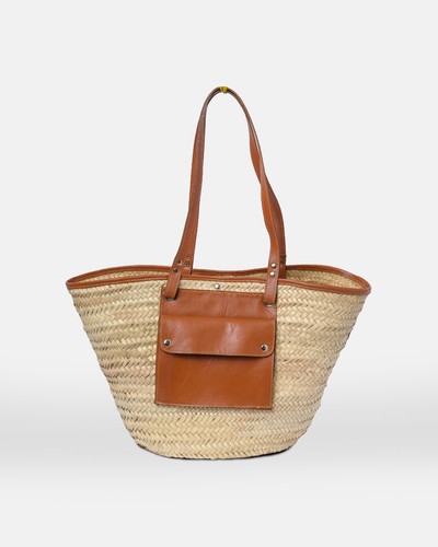 Straw basket bag - leather, trim