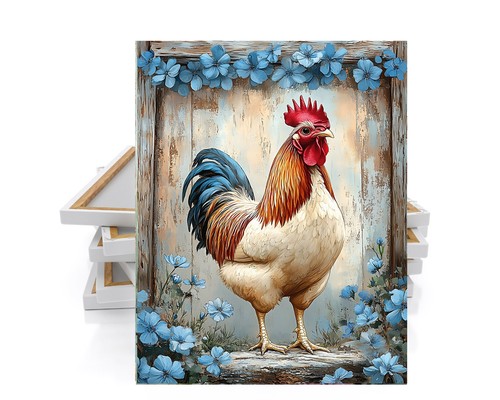11x14 blue floral chicken - floral, wall