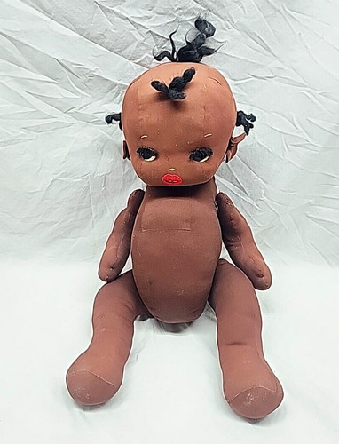 Vintage black cloth baby - black, doll