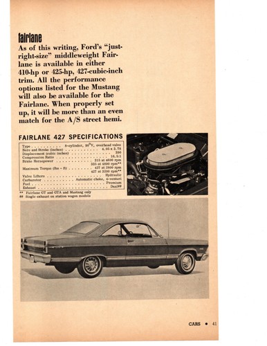 1967 ford fairlane 427 specs - ford,