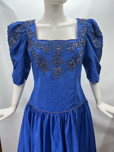Vtg 80s blue beaded applique - blue,