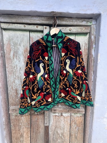 Black bird velvet suzani - bird,