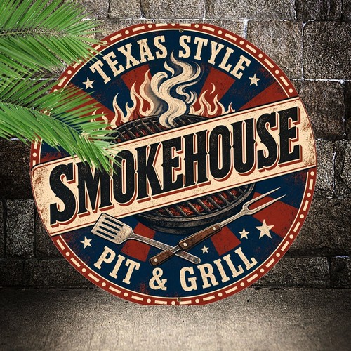 Texas bbq round - bbq, sign
