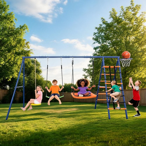 Kids swing set backyard - 6-in-1,