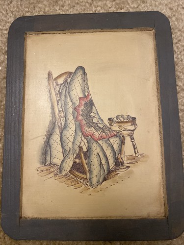 Vintage hand painted slate - hand,