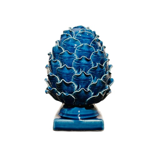 Blue ceramic artichoke statue - ceramic,