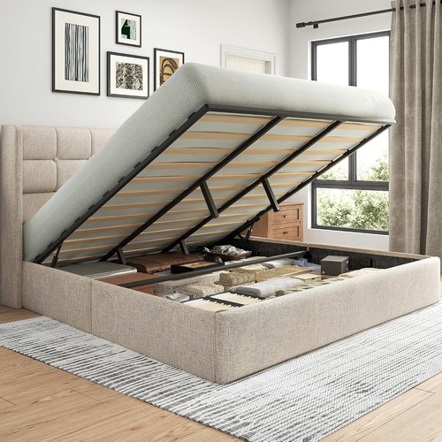 King size lift storage bed - king, up