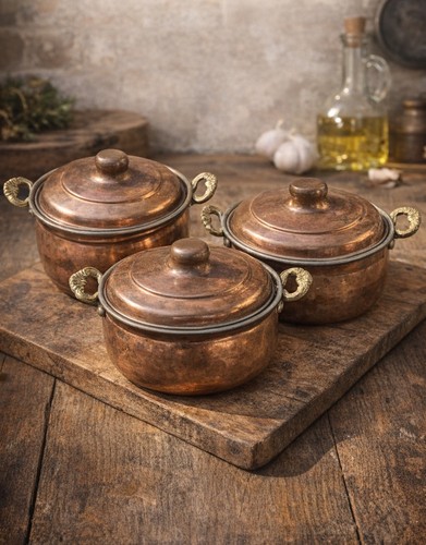 Turkish copper lidded pots set - turkish,