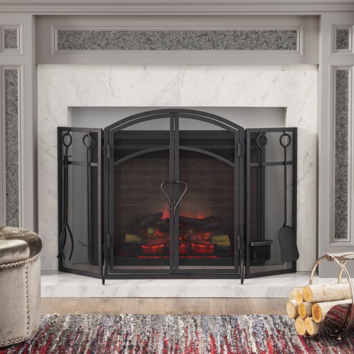 Folding fireplace screen with - folding,