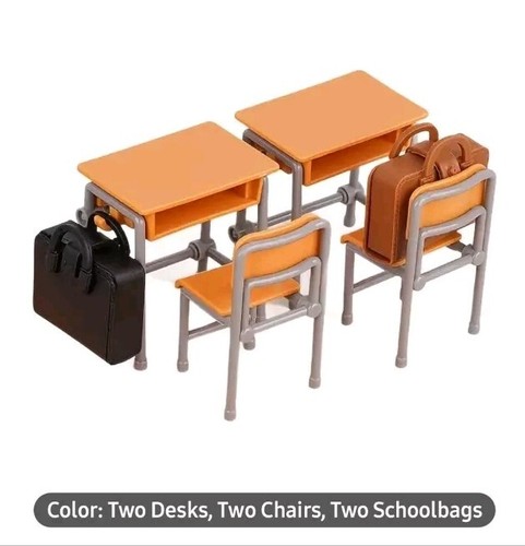 School desks and chairs with - and,
