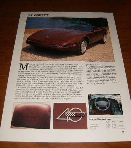 1993 chevy corvette spec sheet - corvette,