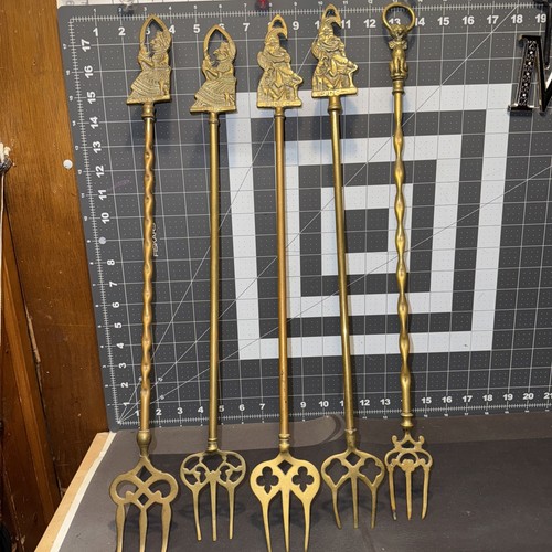 Vtg brass fireplace toasting - brass,