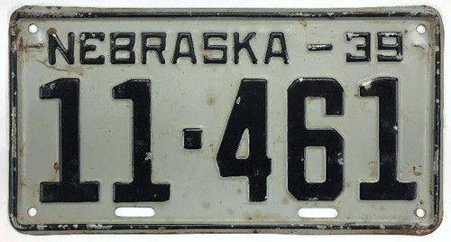 Vintage nebraska 1939 license - 1939,