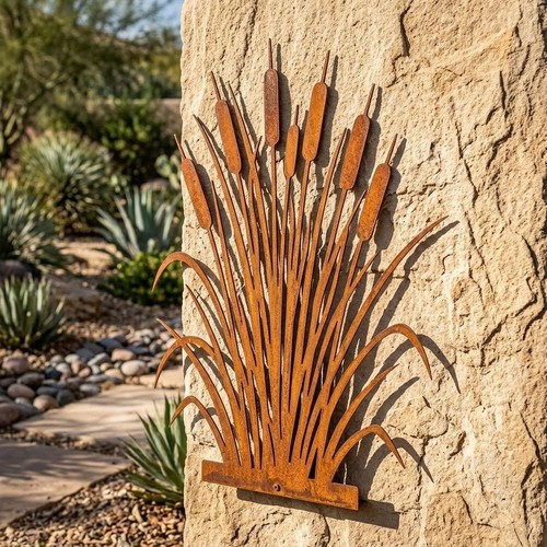 Cattail metal wall art rustic - metal,