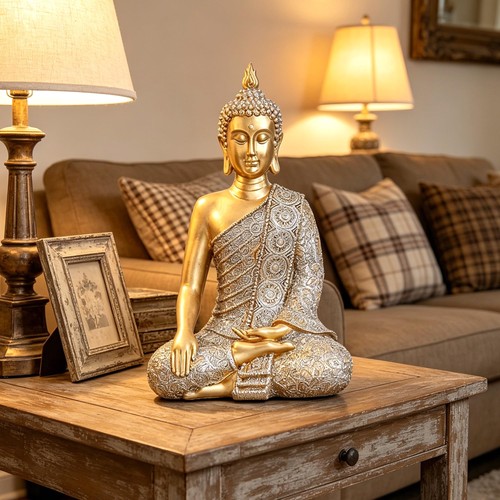 Golden buddha figurine - golden,
