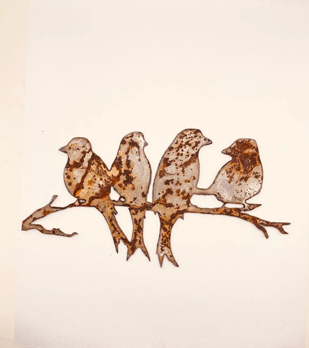Birds branch rustic - on, metal
